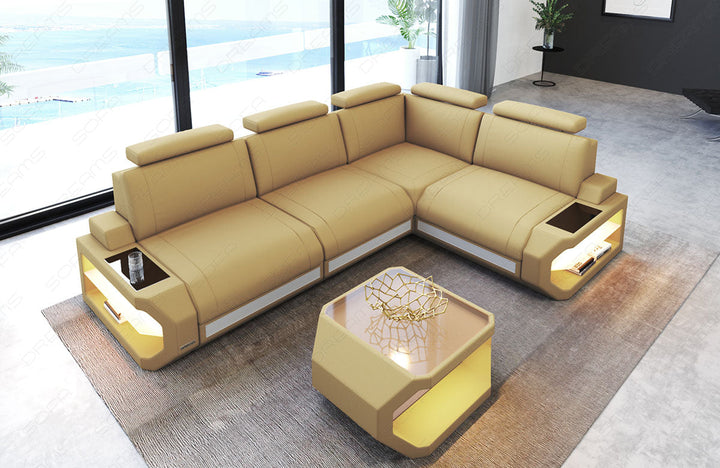 Ecksofa Siena L Form Stoff in beige - Mineva4 Mikrofaser