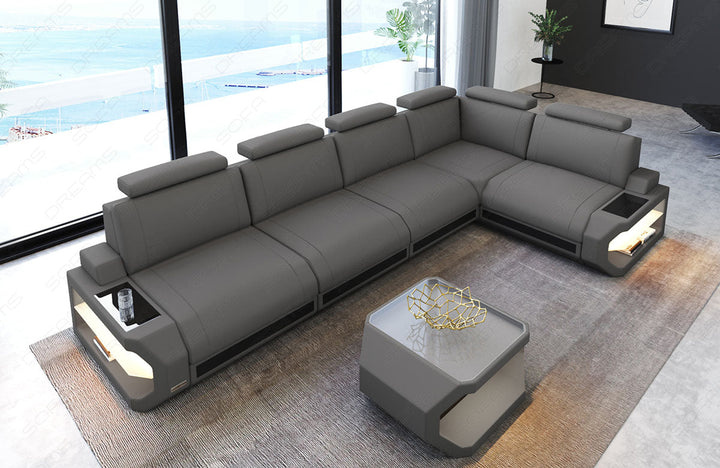 Luxus Ecksofa Siena L Form lang in grau - Mineva15 Mikrofaser Stoff