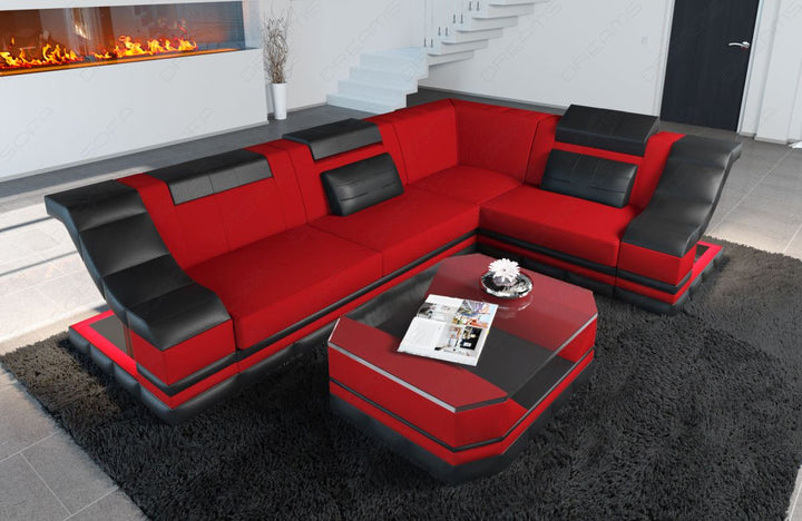 Mikrofaser Stoffsofa Bianchi L Form in rot - Mineva20