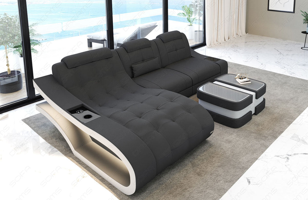 Mikrofaser Stoffsofa Elegante L Form mit LED Beleuchtung in grau - Mineva15
