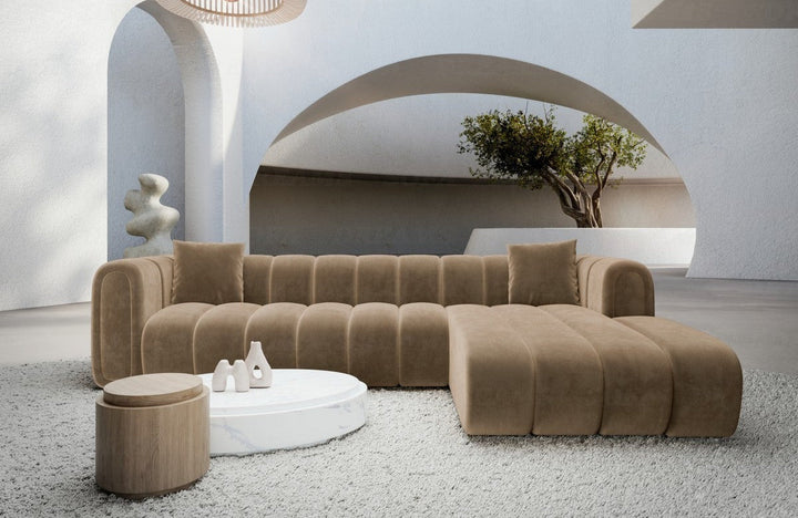 Luxus Design Eckcouch Almagro L Form kurz mit Samtstoff Bezug - Braun