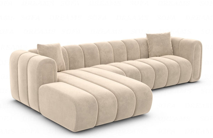 Luxus Design Eckcouch Almagro L Form kurz mit Samtstoff Bezug - Creme