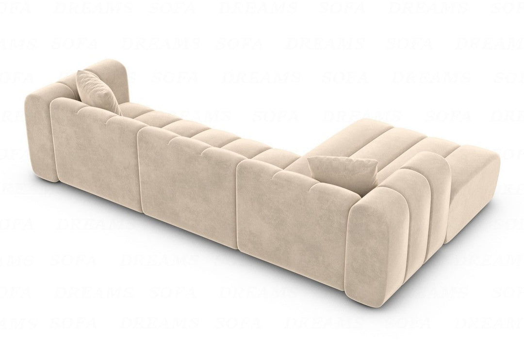 Luxus Design Eckcouch Almagro L Form kurz mit Samtstoff Bezug - Creme
