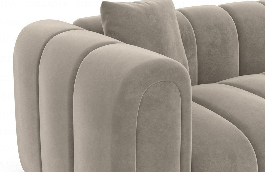 Luxus Design Eckcouch Almagro L Form kurz mit Samtstoff Bezug - Grau - Detailansicht