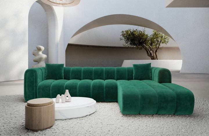 Luxus Design Eckcouch Almagro L Form kurz mit Samtstoff Bezug - Gr?¬n