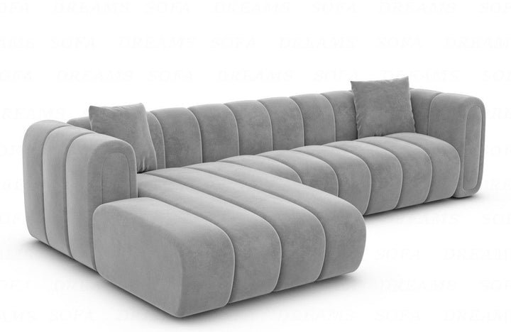 Luxus Design Eckcouch Almagro L Form kurz mit Samtstoff Bezug - Hellgrau