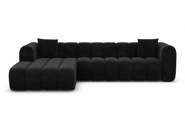 Luxus Design Eckcouch Almagro L Form kurz mit Samtstoff Bezug - Schwarz