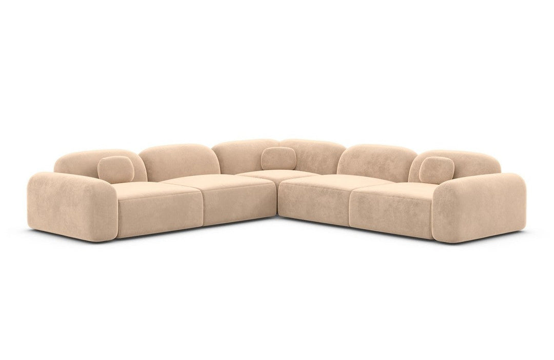 Modernes L Form Luxus Ecksofa Barcelona mit Samtstoff Bezug - Beige