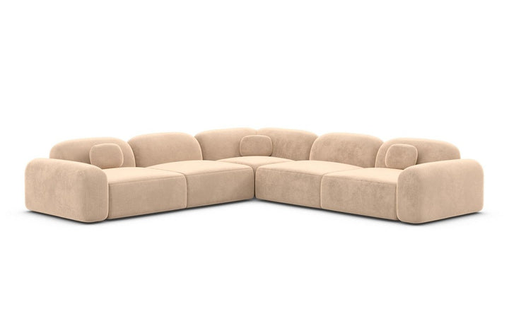Modernes L Form Luxus Ecksofa Barcelona mit Samtstoff Bezug - Beige