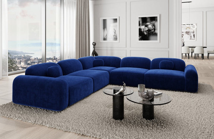 Modernes L Form Luxus Ecksofa Barcelona mit Samtstoff Bezug - Dunkelblau