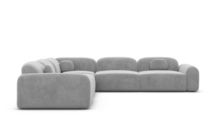 Modernes L Form Luxus Ecksofa Barcelona mit Samtstoff Bezug - Hellgrau