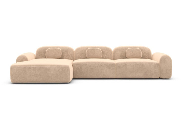 Polstercouch Barcelona L Form kurz mit Samtstoff Bezug - Beige