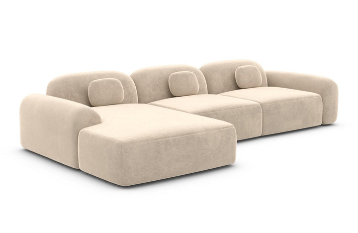 Polstercouch Barcelona L Form kurz mit Samtstoff Bezug - Creme