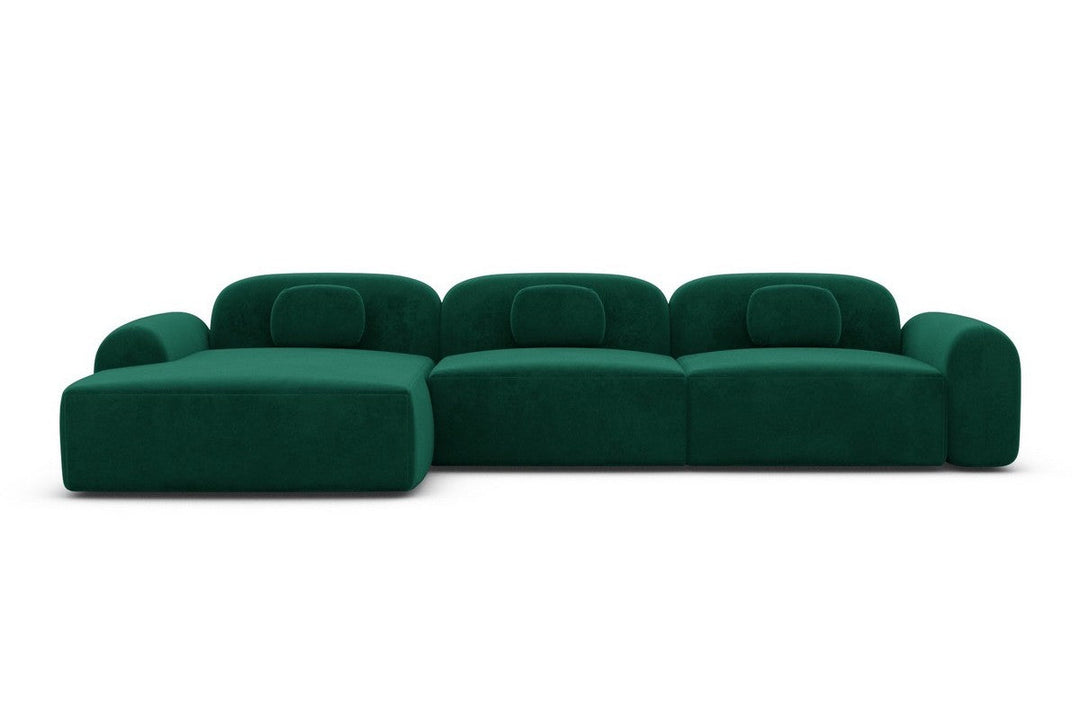 Polstercouch Barcelona L Form kurz mit Samtstoff Bezug - Gr?¬n