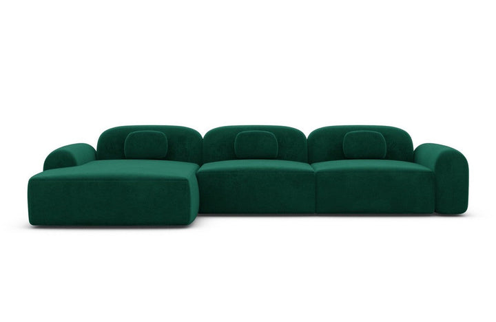 Polstercouch Barcelona L Form kurz mit Samtstoff Bezug - Gr?¬n