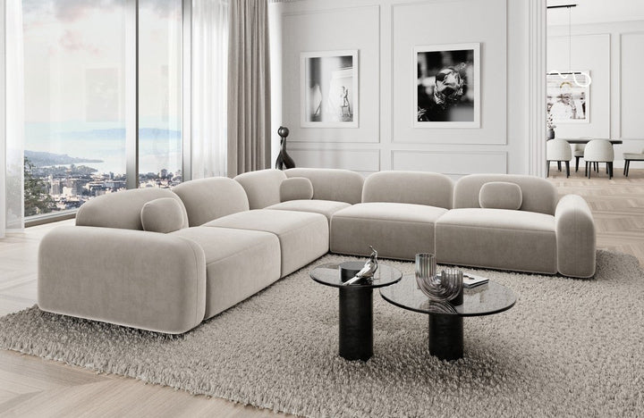 Modernes L Form Luxus Ecksofa Barcelona mit Samtstoff Bezug - Sand