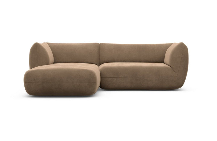 Luxus Polstersofa Madrid L Form kurz mit Samtstoff Bezug - Braun