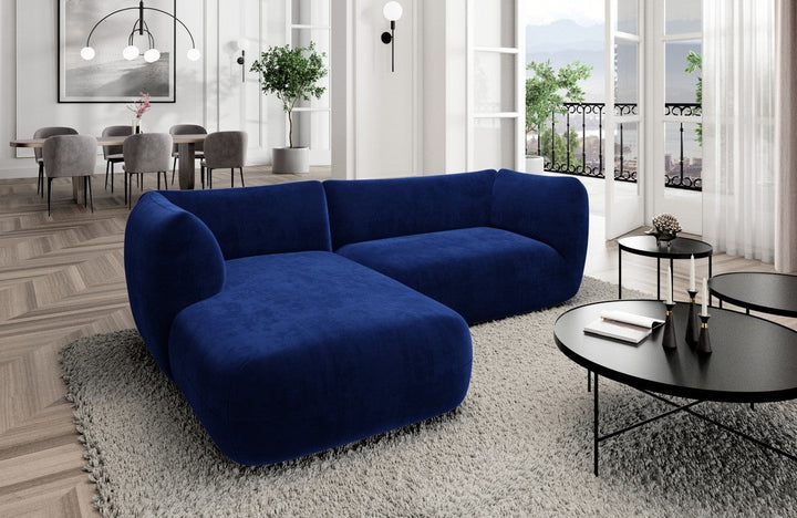 Luxus Polstersofa Madrid L Form kurz mit Samtstoff Bezug - Dunkelblau