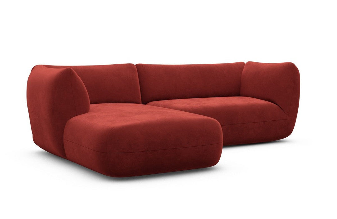 Luxus Polstersofa Madrid L Form kurz mit Samtstoff Bezug - Rot