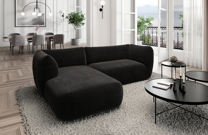 Luxus Polstersofa Madrid L Form kurz mit Samtstoff Bezug - Schwarz