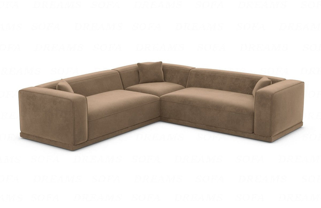 Moderne Polster Eckcouch Merida L Form mit Samtstoffbezug - Braun