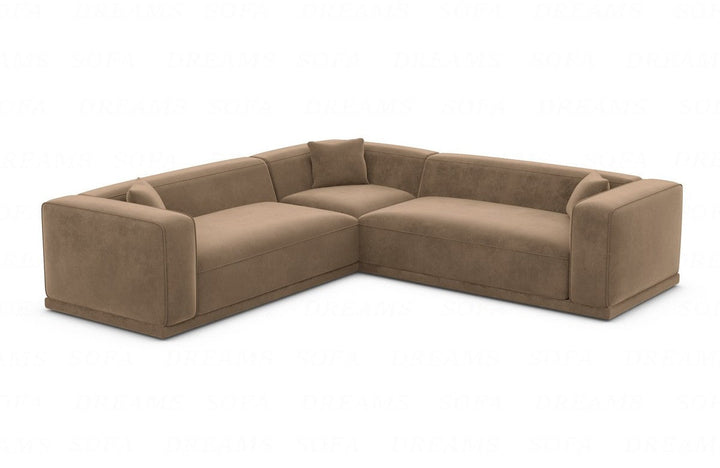 Moderne Polster Eckcouch Merida L Form mit Samtstoffbezug - Braun