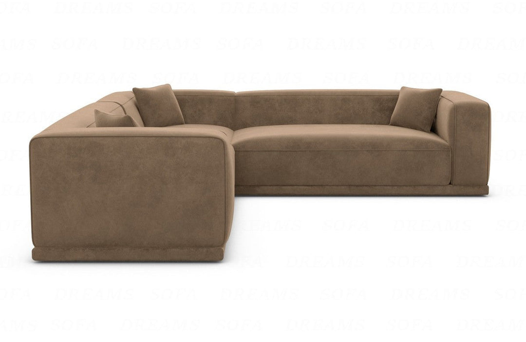 Moderne Polster Eckcouch Merida L Form mit Samtstoffbezug - Braun