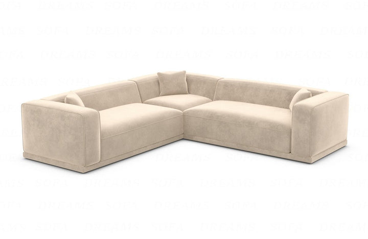 Moderne Polster Eckcouch Merida L Form mit Samtstoffbezug - Creme
