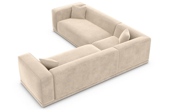 Moderne Polster Eckcouch Merida L Form mit Samtstoffbezug - Creme