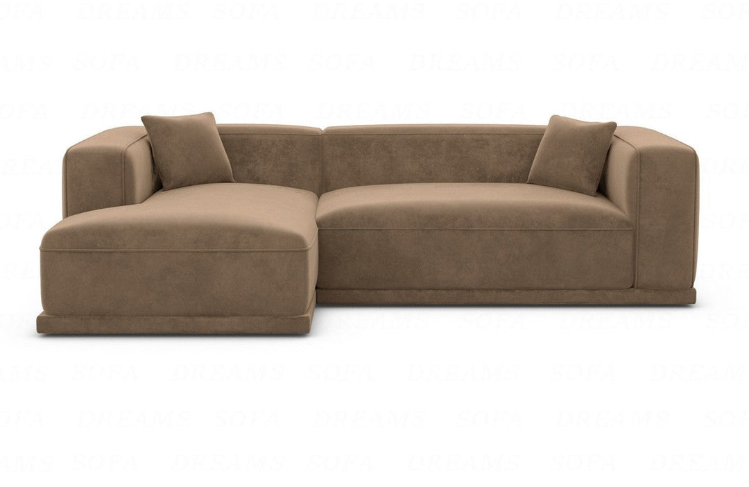 Luxus Stoffsofa Merida L Form kurz mit Samtstoffbezug - Braun