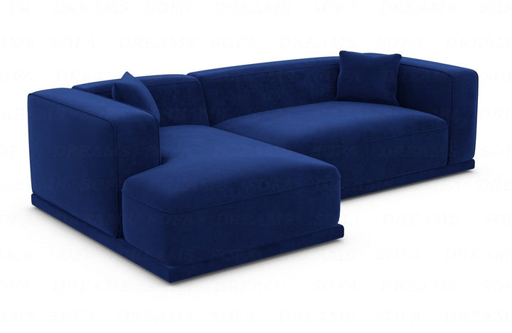 Luxus Stoffsofa Merida L Form kurz mit Samtstoffbezug - Dunkelblau