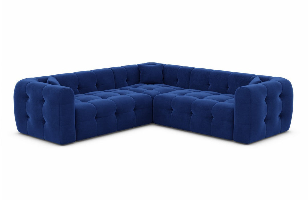 Designer Stoffsofa Sevilla L Form mit Samtstoff Bezug - Dunkelblau
