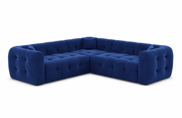 Designer Stoffsofa Sevilla L Form mit Samtstoff Bezug - Dunkelblau