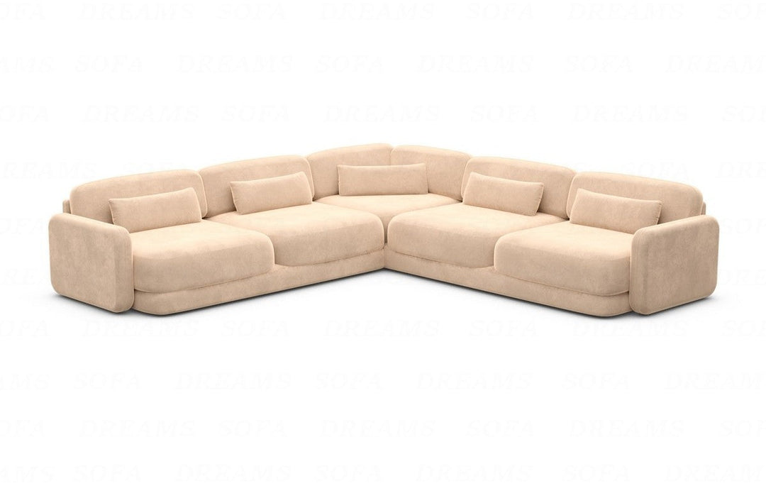 Luxus Eckcouch Valencia L Form mit Samtstoffbezug - Beige