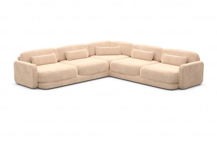 Luxus Eckcouch Valencia L Form mit Samtstoffbezug - Beige