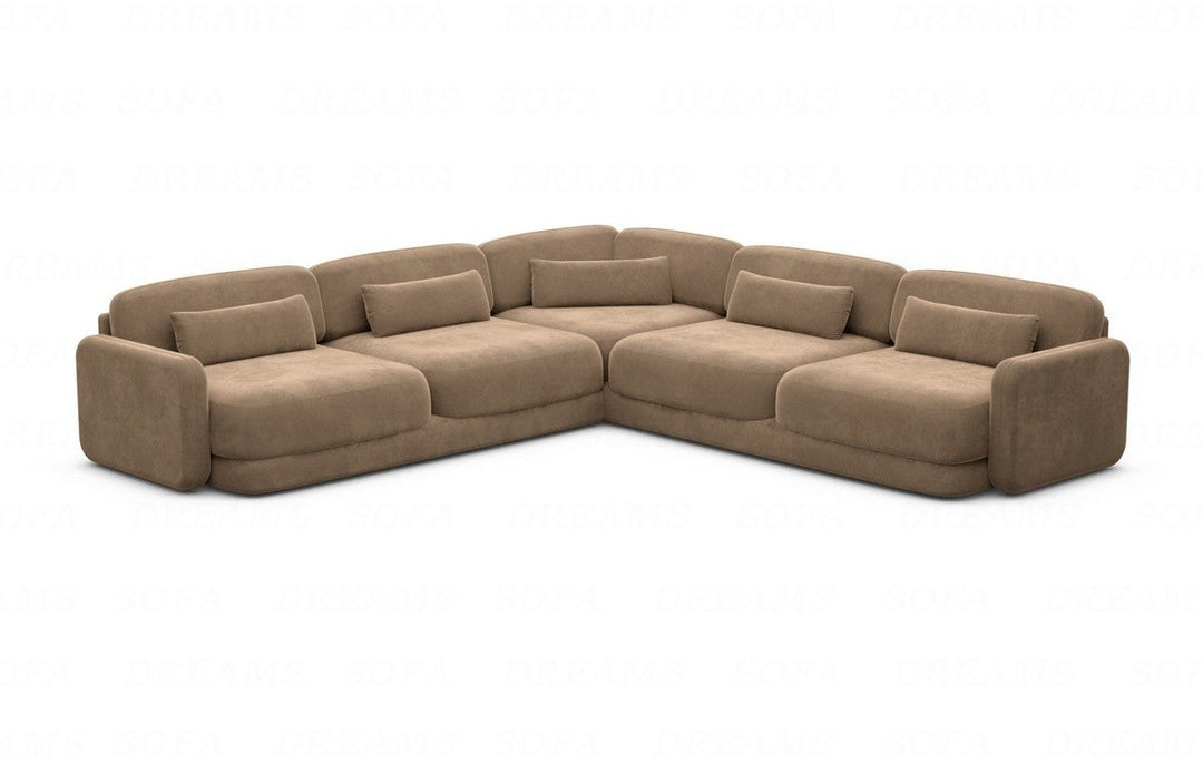 Luxus Eckcouch Valencia L Form mit Samtstoffbezug - Braun