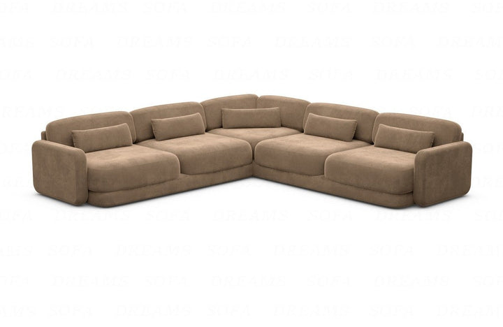 Luxus Eckcouch Valencia L Form mit Samtstoffbezug - Braun