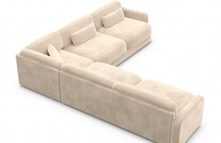 Luxus Eckcouch Valencia L Form mit Samtstoffbezug - Creme