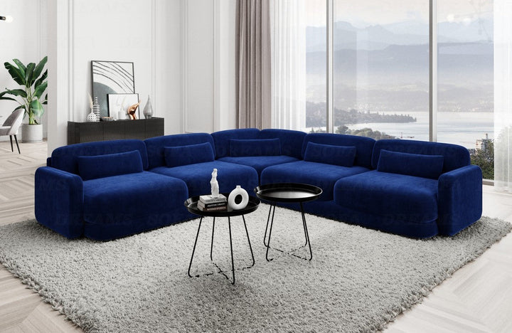 Luxus Eckcouch Valencia L Form mit Samtstoffbezug - Dunkelblau