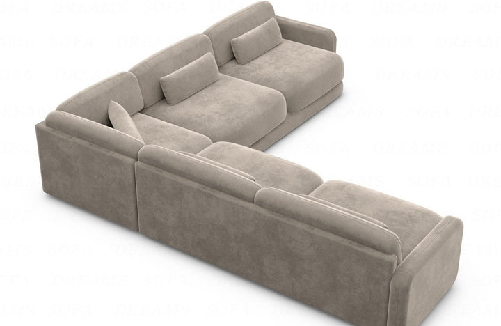 Luxus Eckcouch Valencia L Form mit Samtstoffbezug - Grau