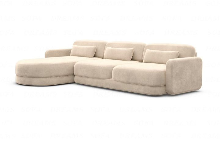 Luxus Polster Eck Sofa Valencia L Form kurz mit Samtstoffbezug - Creme