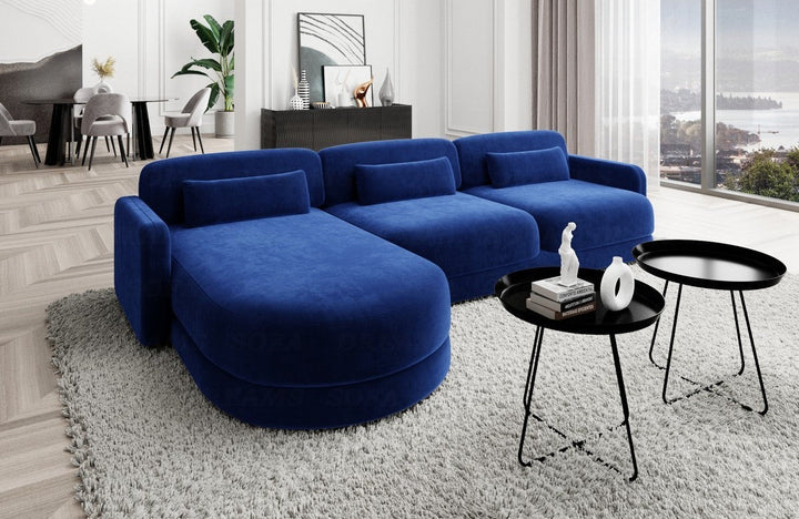 Luxus Polster Eck Sofa Valencia L Form kurz mit Samtstoffbezug - Dunkelblau
