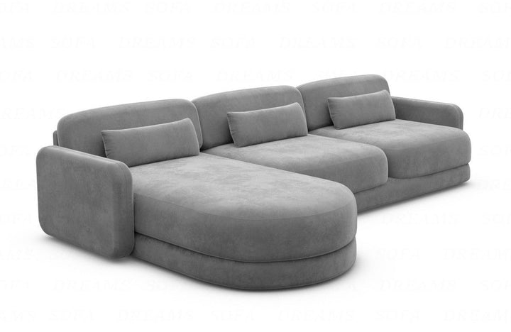 Luxus Polster Eck Sofa Valencia L Form kurz mit Samtstoffbezug - Dunkelgrau