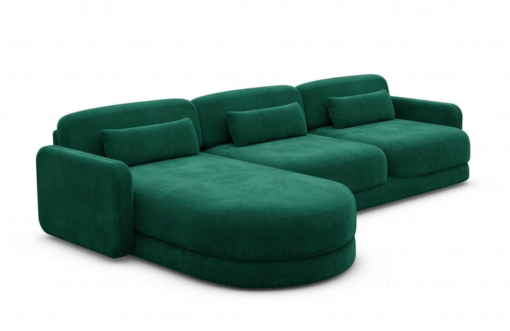 Luxus Polster Eck Sofa Valencia L Form kurz mit Samtstoffbezug - Gr?¬n