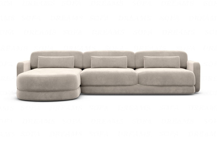 Luxus Polster Eck Sofa Valencia L Form kurz mit Samtstoffbezug - Sand