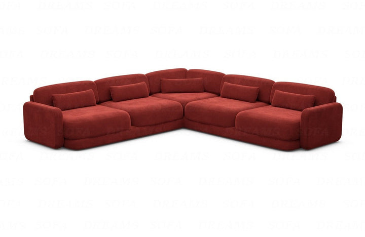 Luxus Eckcouch Valencia L Form mit Samtstoffbezug - Rot