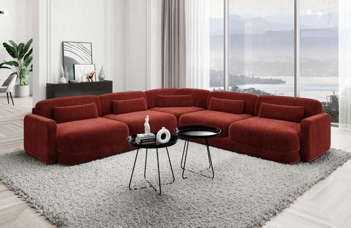 Luxus Eckcouch Valencia L Form mit Samtstoffbezug - Rot