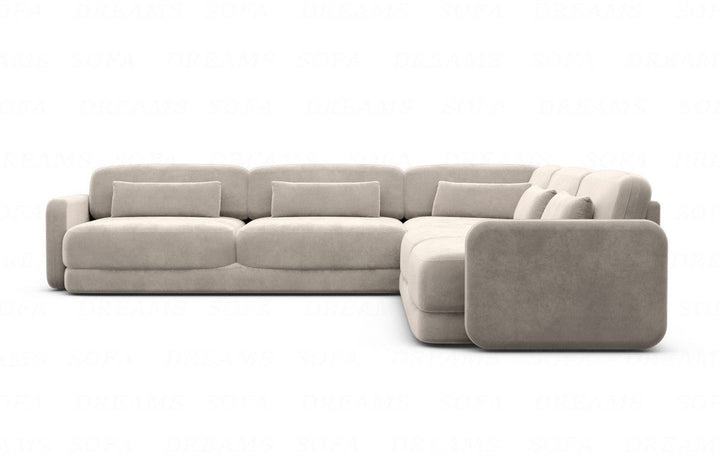 Luxus Eckcouch Valencia L Form mit Samtstoffbezug - Sand