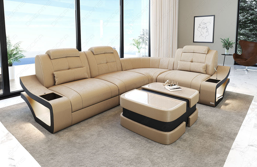 Polster Ecksofa Elena L Form in sandbeige - SunVelvet1004 - Nebenfarbe schwarz