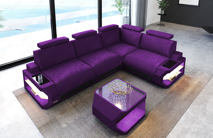 Stoff Ecksofa Siena L Form in lila - SunVelvet1028 Samtstoff